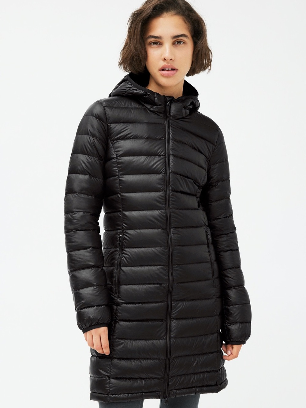 Aritzia TNA Lightweight Botanie Hooded Packable Long Puffer Coat - Black